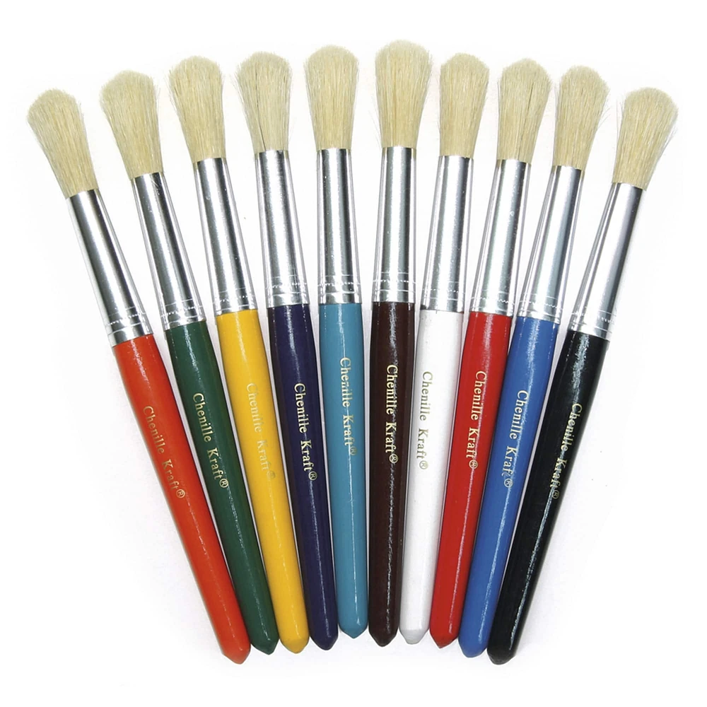 Pacon® Assorted Color Stubby Natural Bristle Round Paint Brush Set, 3 Set Bundle