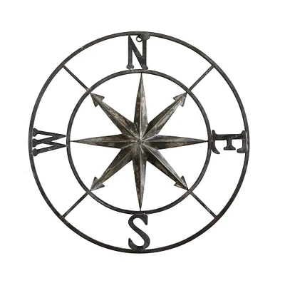 Casual Country 30" Round Metal Compass Wall Décor