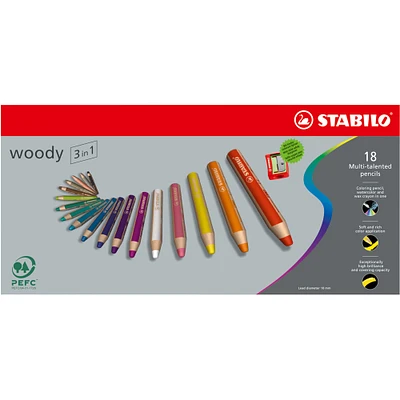 6 Packs: 18 ct. (108 total) Stabilo® Woody 3-in-1 Set