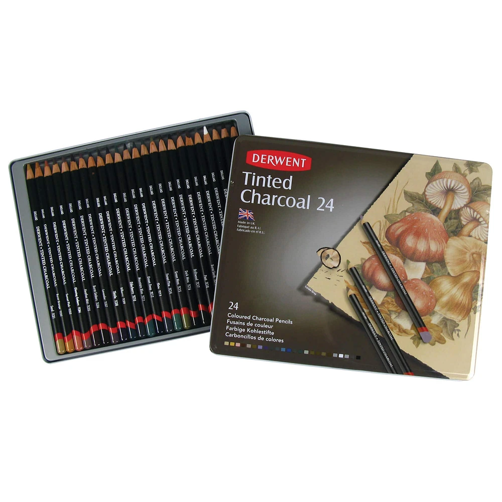 Derwent® Tinted Charcoal Pencil 24 Color Tin Set