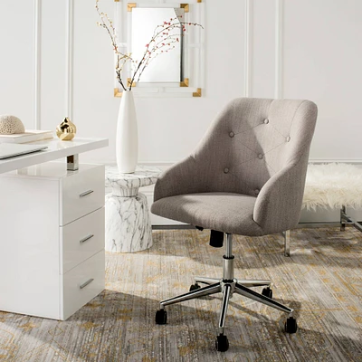 Evelynn Tufted Swivel Office Chair in Grey & Chrome