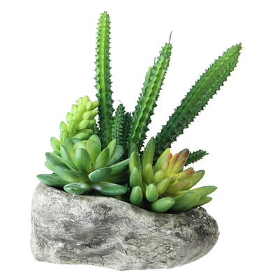 6.5" Green Artificial Succulents in Rock Container