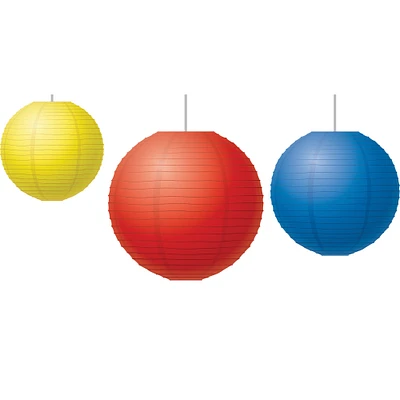 Red, Yellow & Blue Paper Lanterns, Pack of 3