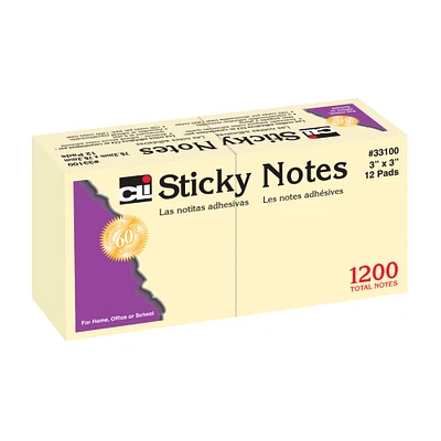 Sticky Note Pads, 3" x 3" Plain, 12 Per Pack, 6 Packs