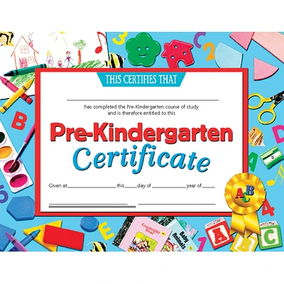 Flipside Products 8.5” x 11 Blue & Red Pre-Kindergarten Certificate, 6 Pack Bundle