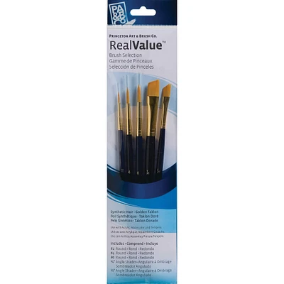6 Packs: 5 ct. (30 total) Princeton™ RealValue™ Golden Taklon Brush Set With Rounds & Angle Shaders