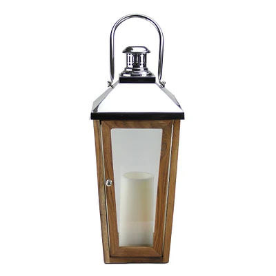 28.5" Beach Day Stainless Steel & Sheesham Wood Lantern