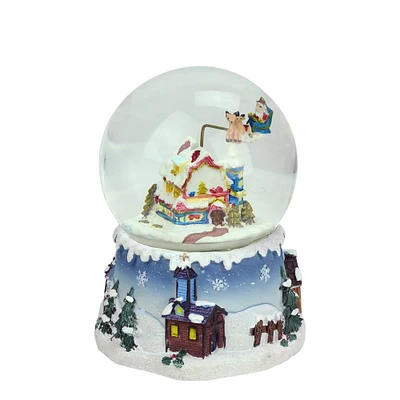 5.5" Santa Claus on Sleigh with Snowy Village Rotating Musical Water Globe