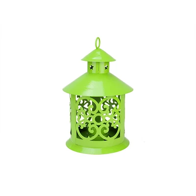 8" Shiny Candle Holder Lantern with Star & Scroll Cutouts