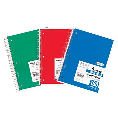 3 Packs: 12 ct. (36 total) Mead® Wide Rule Spiral Bound 5 Subject Notebooks, 10.5" x 7.5"