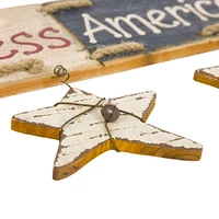 Glitzhome® Wooden "God Bless America" Hanging Wall Sign with Stars