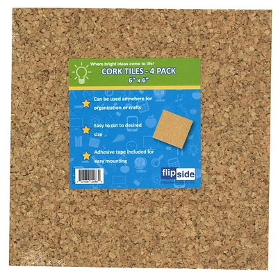 Flipside Cork Tiles, 6" x 6", 4 Per Pack, 6 Packs