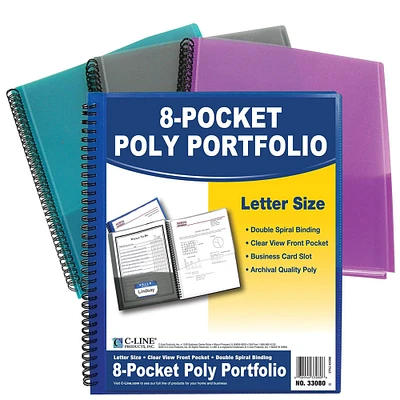 C-Line® 8-Pocket Spiral-Bound Poly Portfolio, Pack of 6