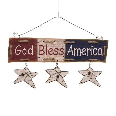 Glitzhome® Wooden "God Bless America" Hanging Wall Sign with Stars