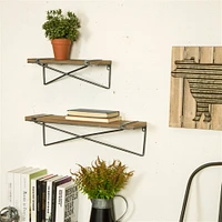Glitzhome® Metal & Wood Mounting Floating Wall Shelves, Set of 2