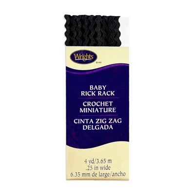 1/4" Black Baby Rick Rack Tape - 4 Yards
