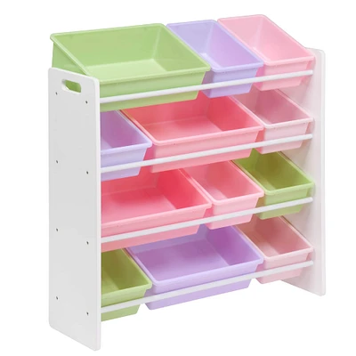 Honey Can Do White & Pastel Kids Toy Room Storage Organizer with Totes