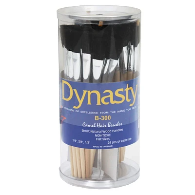 FM Brush Dynasty® Camel Hair Assorted Flat Cylinder Brush Set, 72 Pieces