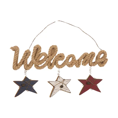 Glitzhome® Wood & Jute Rope "Welcome" Hanging Wall Sign