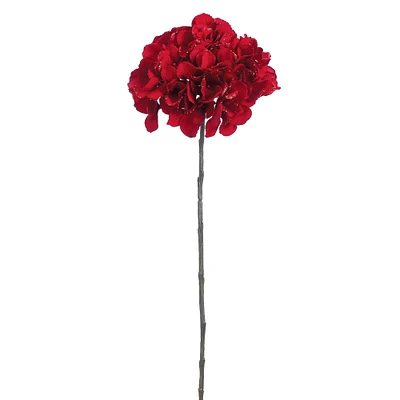 26.5" Glittered Velvet Hydrangea Stem, Red