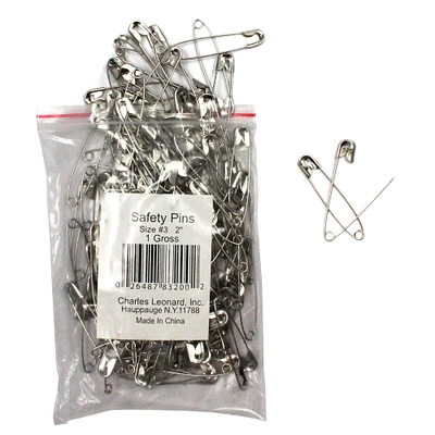 Charles Leonard Safety Pins 2", 144 Per Pack - 5 Packs