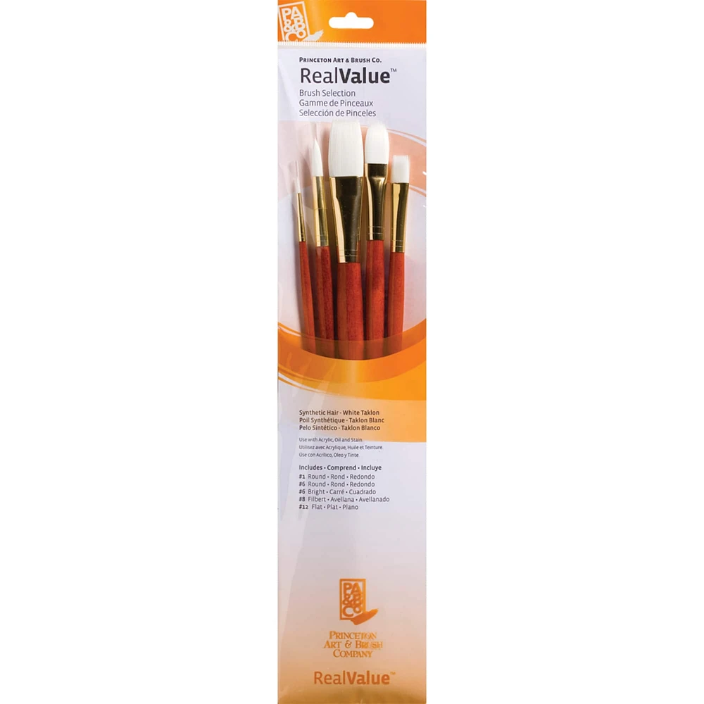 6 Packs: 5 ct. (30 total) Princeton™ RealValue™ White Taklon Brush Set With #12 Flat