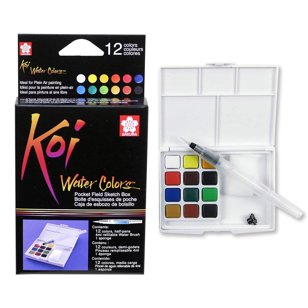 Koi® Water Colors™ Pocket Field Sketch Box, 12 Colors