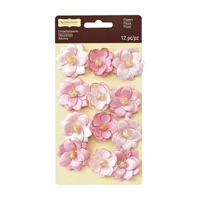 12 Packs: 12 ct. (144 total) Signature™ Gold Tipped Pink Flower Embellishments by Recollections™