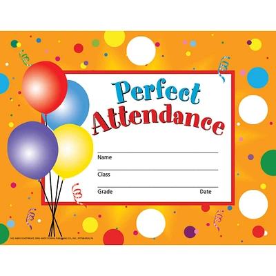 Flipside Products 8.5” x 11 Perfect Attendance Certificates & Reward Seals, 6 Pack Bundle