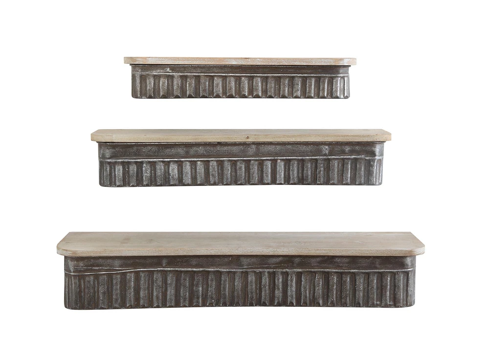 Grange Metal & Wooden Shelves, Set of 3