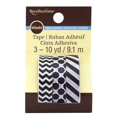 12 Packs: 3 ct. (36 total) Black Print Washi Tape by Recollections™