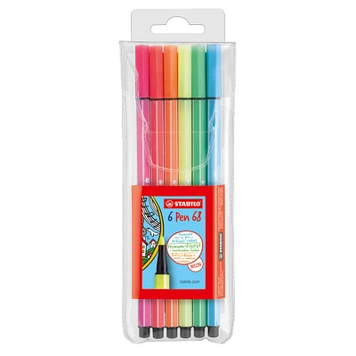 Stabilo® Pen 68 Neon 6 Color Pen Wallet Set