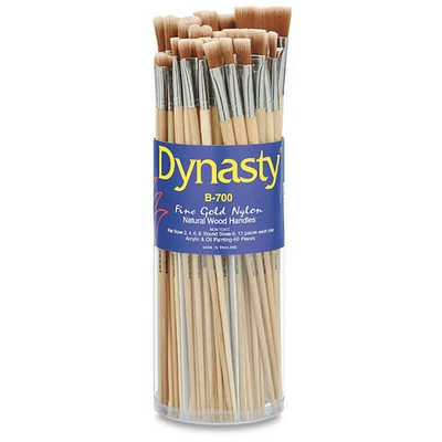 FM Brush Dynasty® Dupont Tynex Natural & Gold Assorted Flat Nylon Cylinder Brush Set, 60 Pieces
