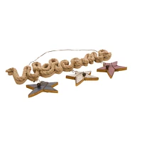 Glitzhome® Wood & Jute Rope "Welcome" Hanging Wall Sign