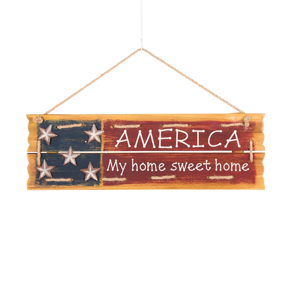 Glitzhome® Wooden "America My Home Sweet Home" Hanging Word Wall Sign