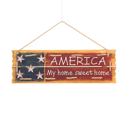 Glitzhome® Wooden "America My Home Sweet Home" Hanging Word Wall Sign