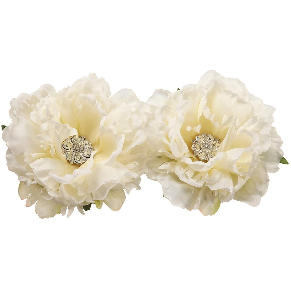 5.5" Floating Peony Flower Head with Rhinestones, Cream