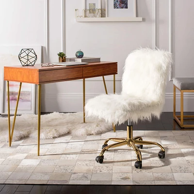 Whitney Swivel Office Chair in White / Gold