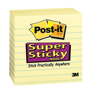 6 Packs: 6 ct. (36 total) Post-it® Canary Yellow Lined Super Sticky Notes, 4" x 4"