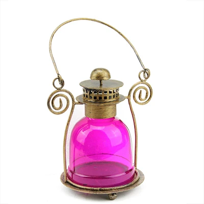 7.5" Decorative Pink Glass Bell Tea Light Candle Lantern