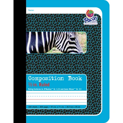 1/2" Ruled Blue Zebra Composition Book, Pack of 12