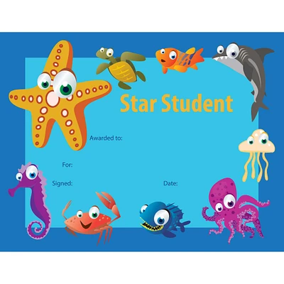 Flipside Products 8.5” x 11” Under the Sea Star Student Certificate, 6 Pack Bundle