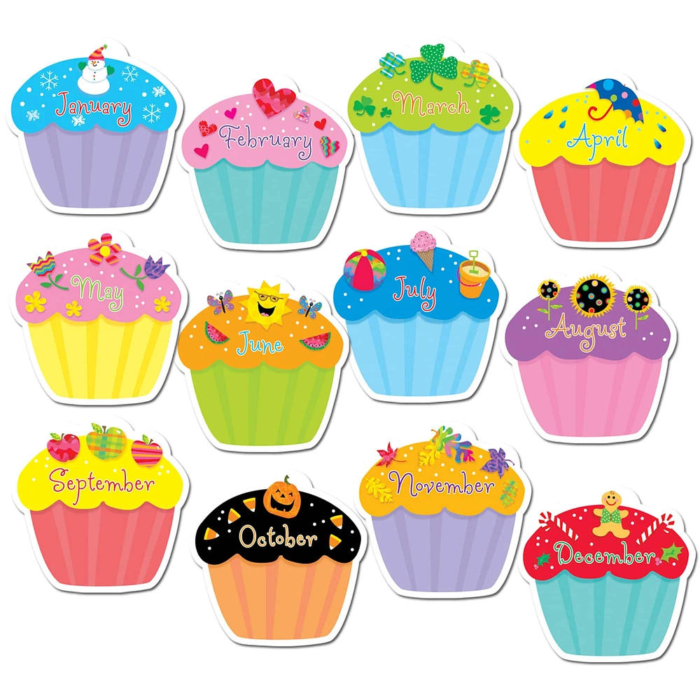 Cupcakes 10" Jumbo Designer Cut-Outs, 12 Per Pack, 4 Packs