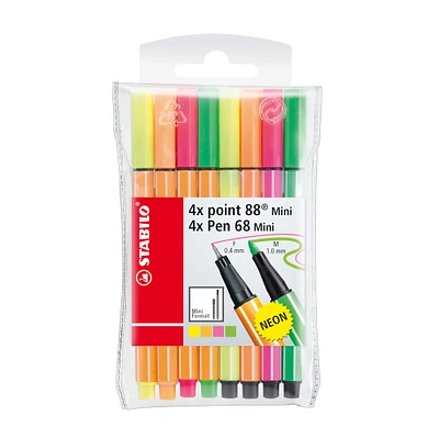 Stabilo® Point 88 Mini & Pen 68 Mini Neon 8 Piece Wallet Set