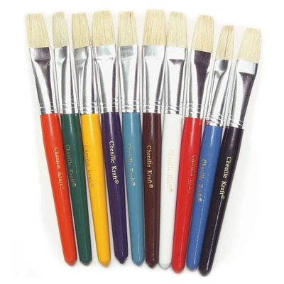 Pacon® Assorted Color Stubby Natural Bristle Flat Paint Brush Set, 6 Set Bundle