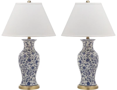 Beijing Floral Urn Table Lamp Set in Blue & White