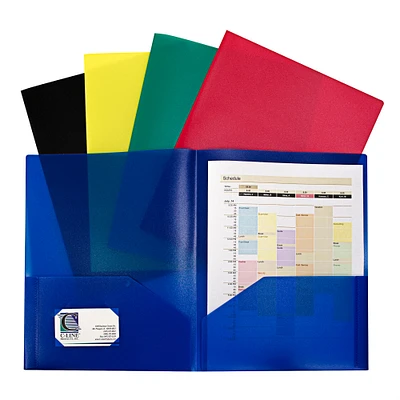 C-Line® Assorted Primary Colors Two-Pocket Heavyweight Poly Portfolio Folder, Pack of 10
