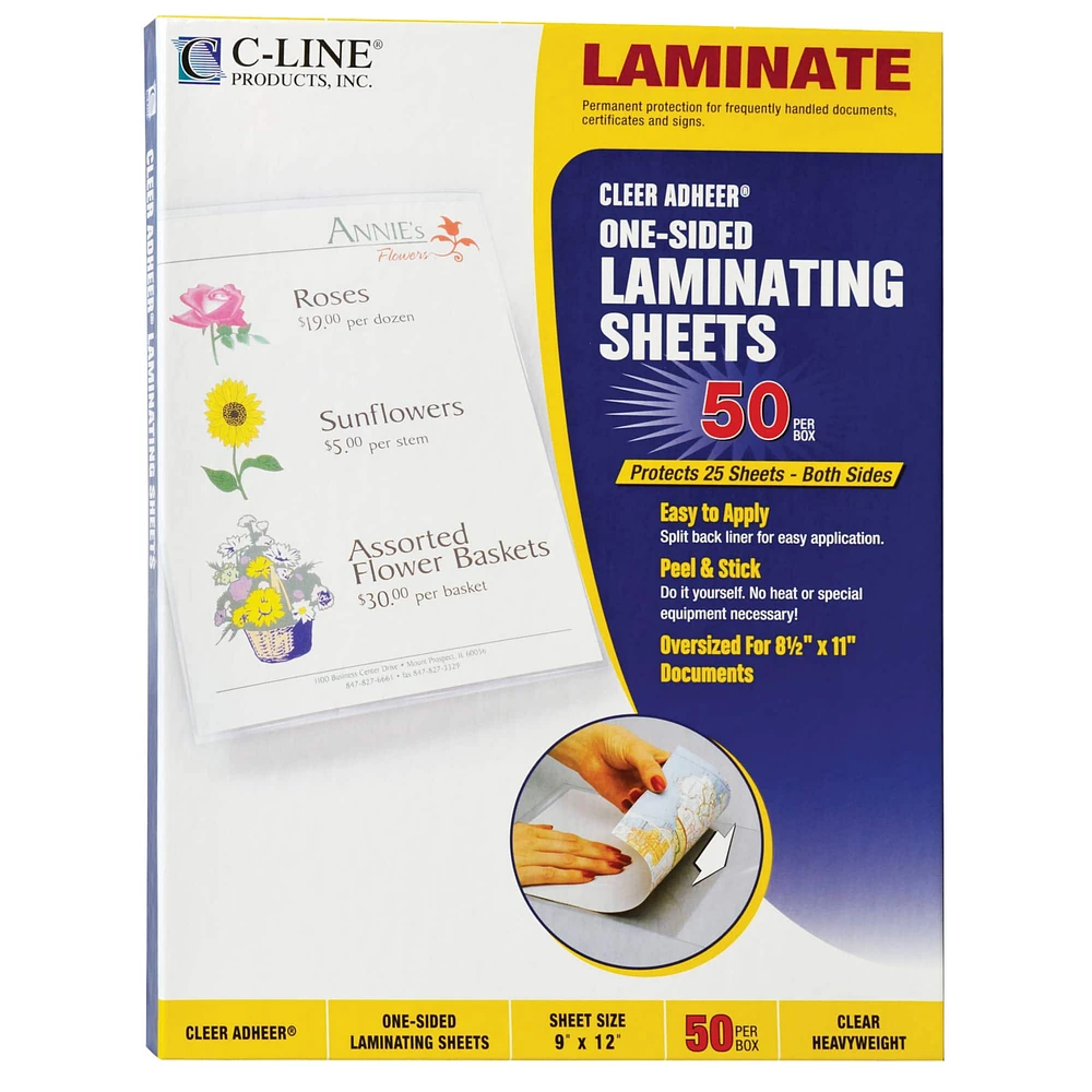 10 Packs: 50 ct. (500 total) C-Line Cleer Adheer Laminating Sheets