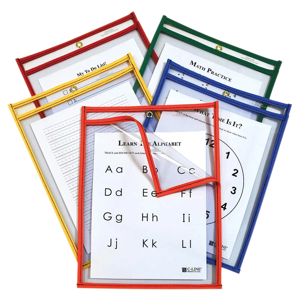 C-Line® Super Heavyweight Plus Reusable Dry Erase Pockets, Box of 25