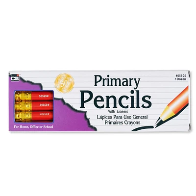 Charles Leonard Primary Pencil with Eraser, 13/32" Diameter, Red - 12 Per Pack, 6 Packs